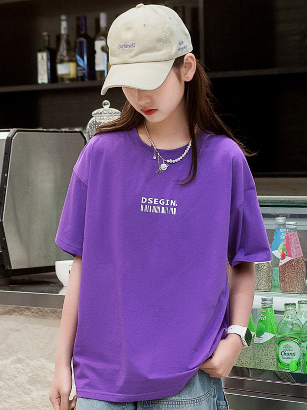 

LULU & SKY Girls Typography Printed Round Neck Cotton Oversized T-shirt, Purple