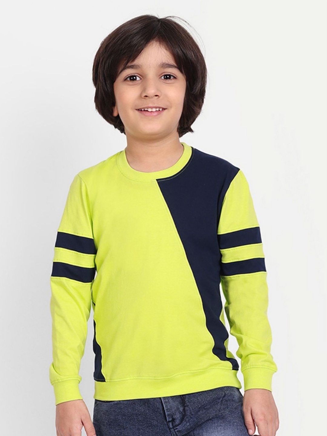 

Provogue Boys Colourblocked Cotton Sweatshirt, Lime green