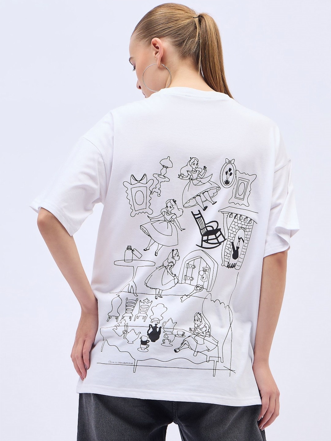 

DressBerry Women Graphic Printed Round Neck Cotton Oversized T-shirt, White