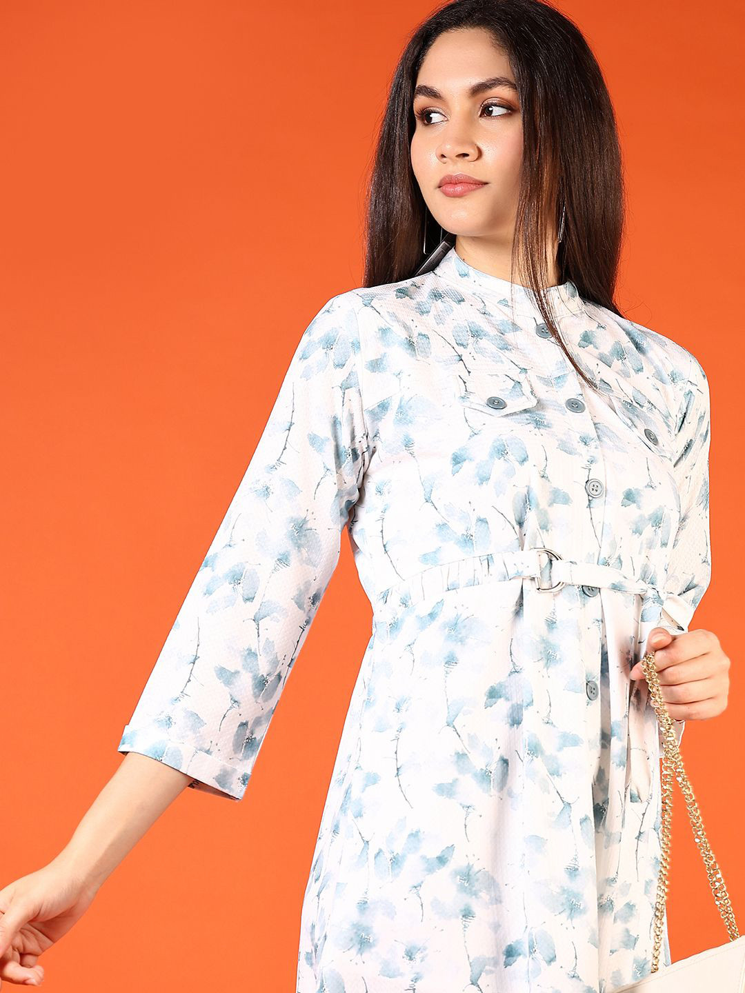 

V-Mart Women Mandarin Collar A-Line Dress, White