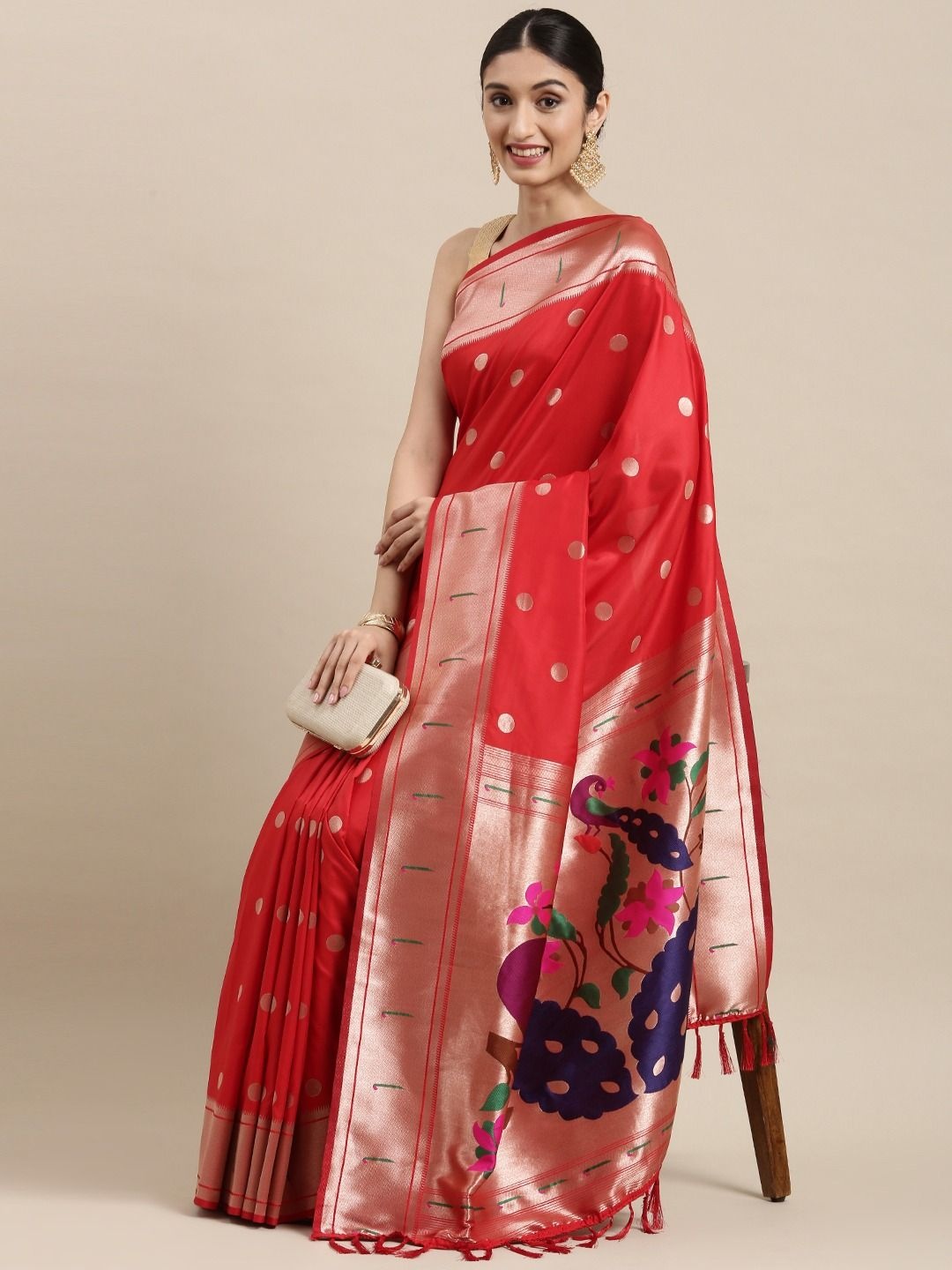 

DIVASTRI Woven Design Zari Silk Blend Paithani Saree, Red