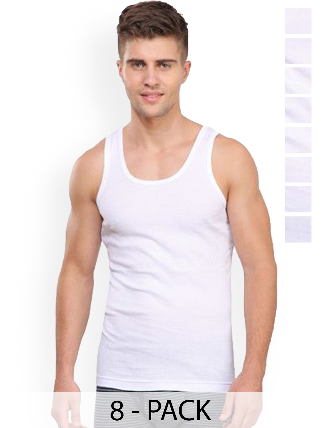 

Rupa Pack Of 8 Cotton Undershirt Vests Frontline-Rib-White-RN-8-100