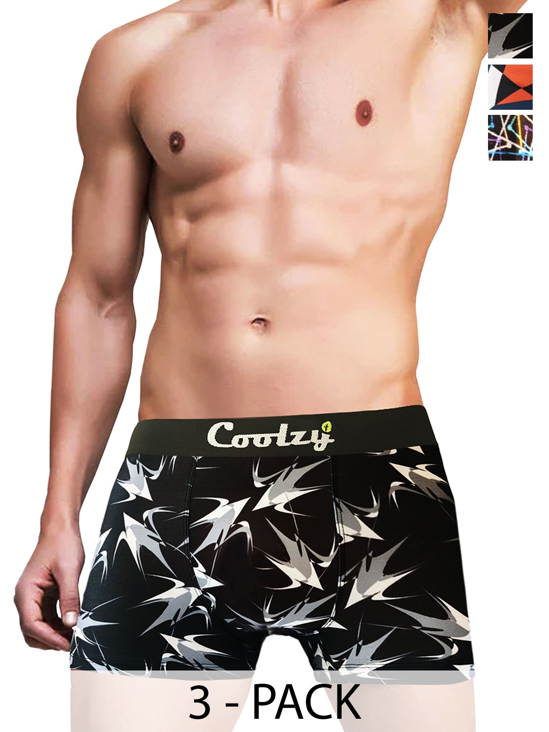 

Coolzy Pack Of 3 Printed Trunk RUCPTN3K033-S, Black