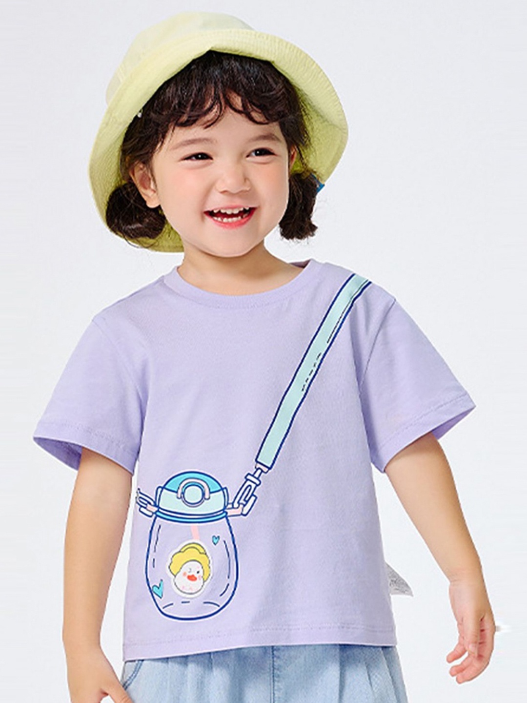 

LULU & SKY Girls Graphic Printed Round Neck Cotton T-shirt, Purple