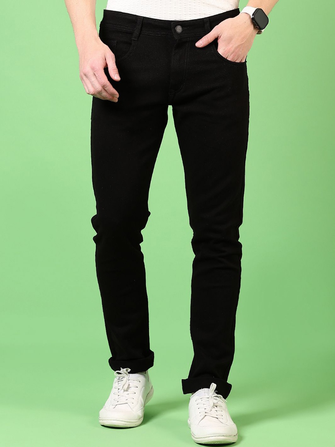 

V-Mart Men Solid Cotton Slim Fit Clean Look Jeans, Black