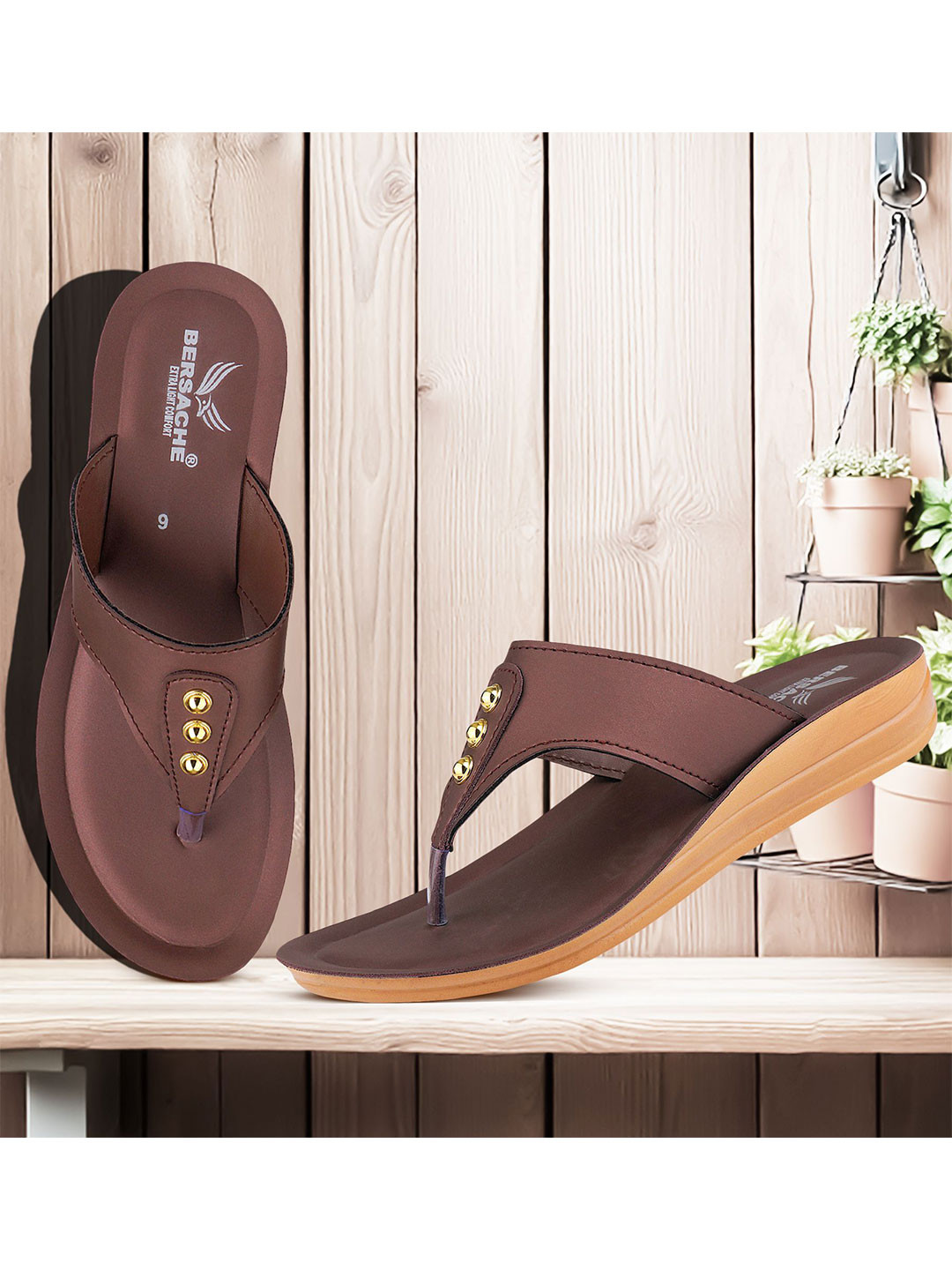 

BERSACHE Women Extra Soft Classic With Ultra Soft & Flexibility T-Strap Flats, Brown