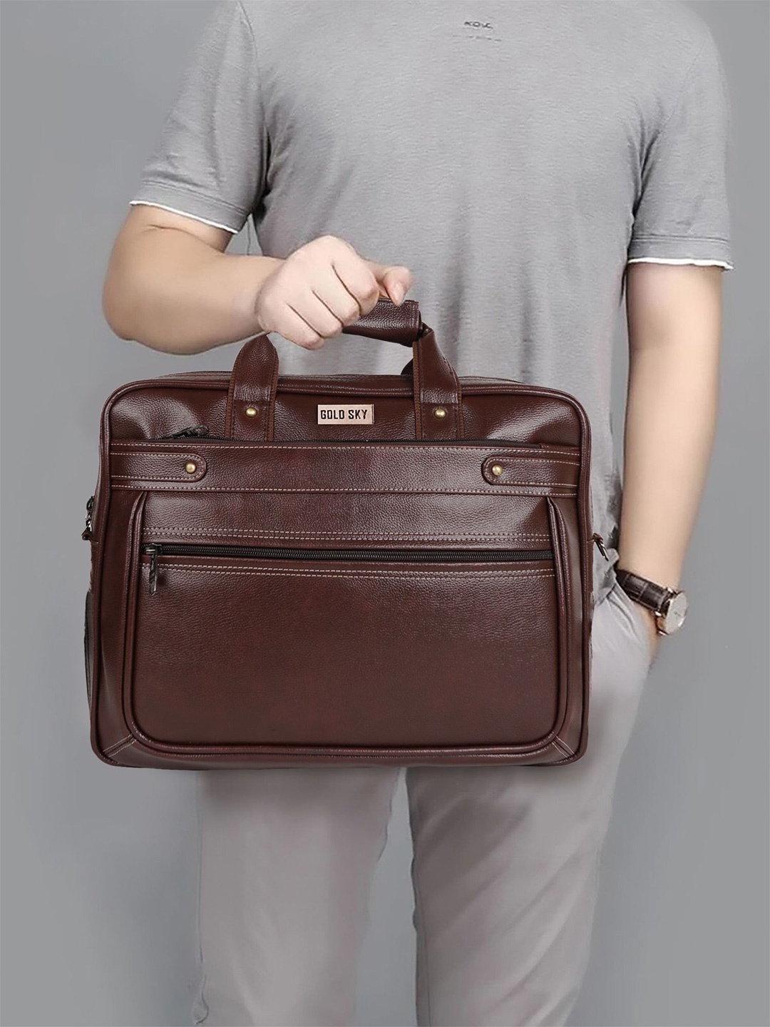 

GOLD SKY Dual Compartment Laptop Bag, Brown