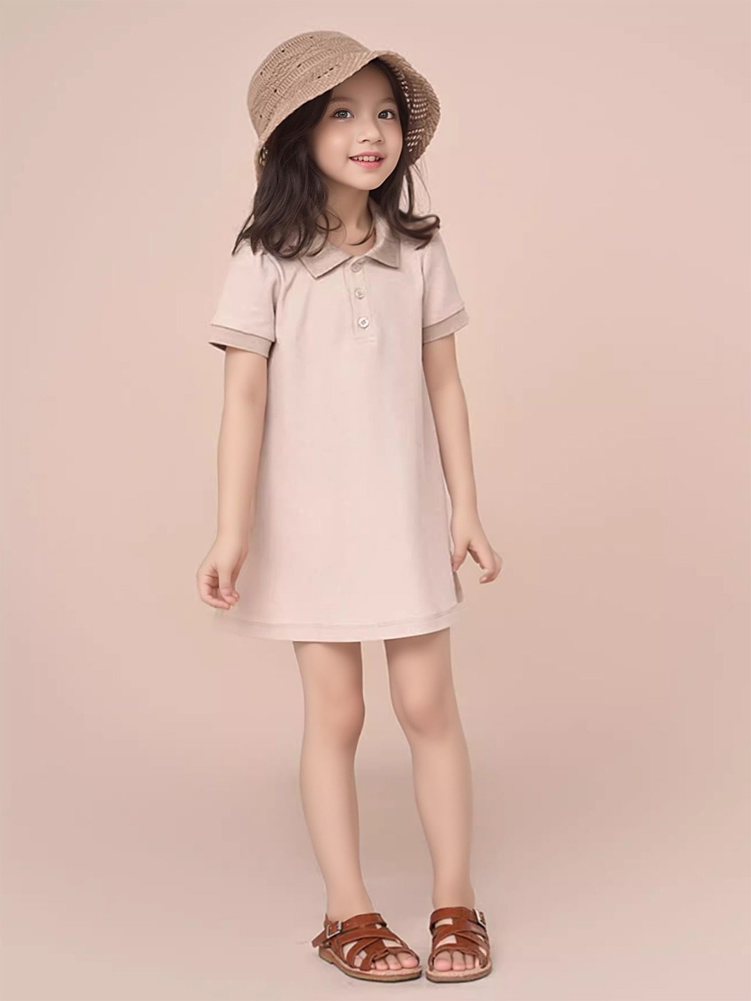 

LULU & SKY Girl Shirt Collar Short Sleeves A-Line Dress, Pink