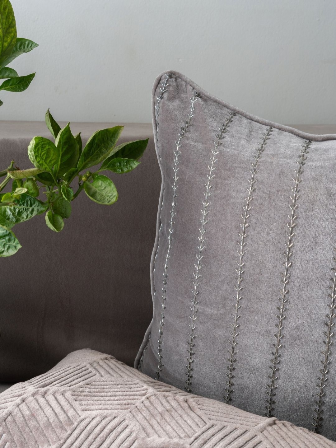 

Rya Living Grey Geometric Embellished Velvet Square Silver Mist Cushion Cover