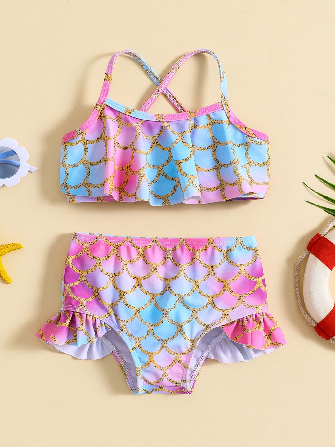 

YK Infant Girls Printed Top & Shorts Swim Set, Pink