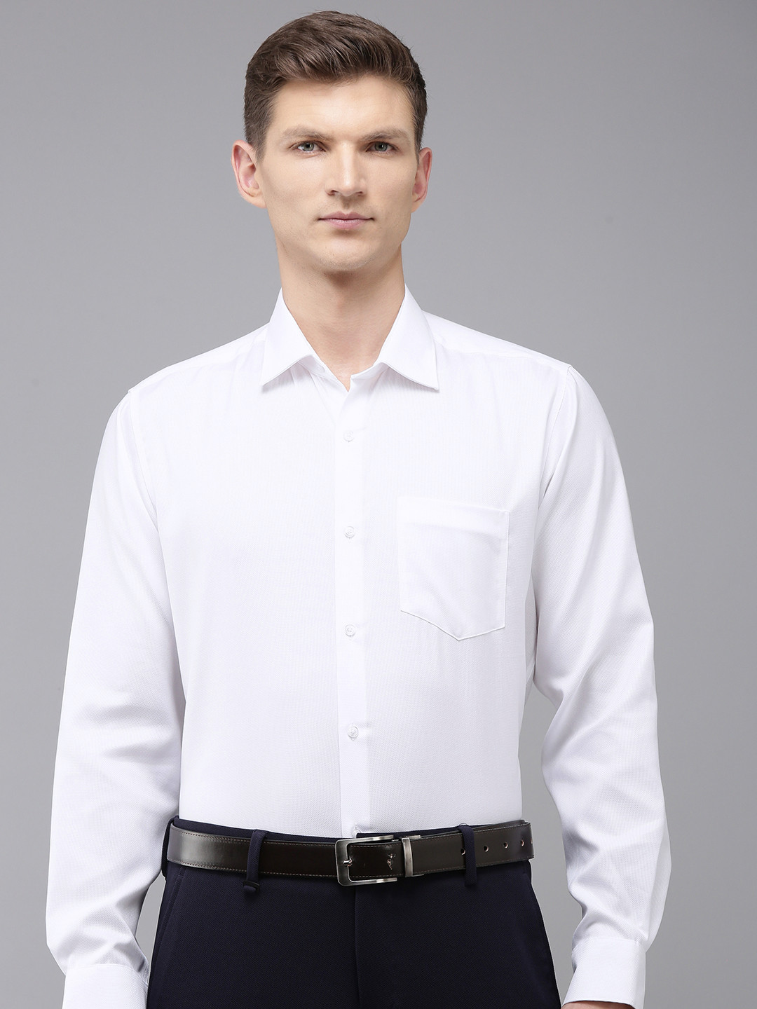

Van Heusen Pure Cotton Self Design Custom Fit Textured Formal Shirt, White