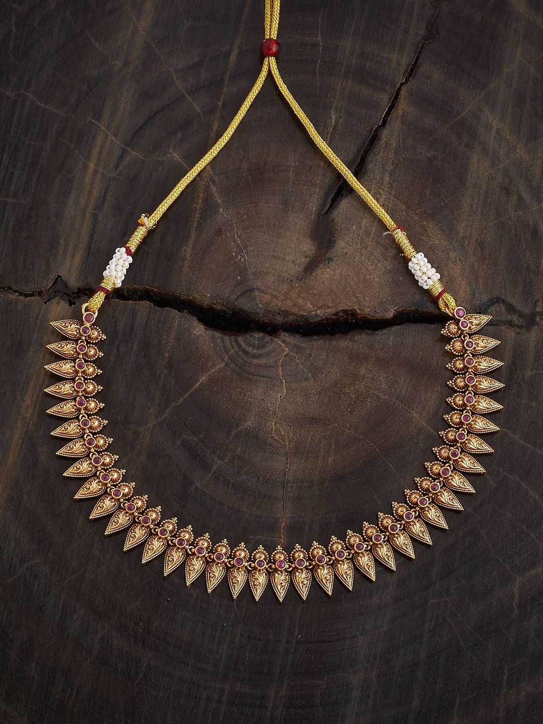 

Kushal's Fashion Jewellery Gold-Plated Artificial Stones Antique Necklace