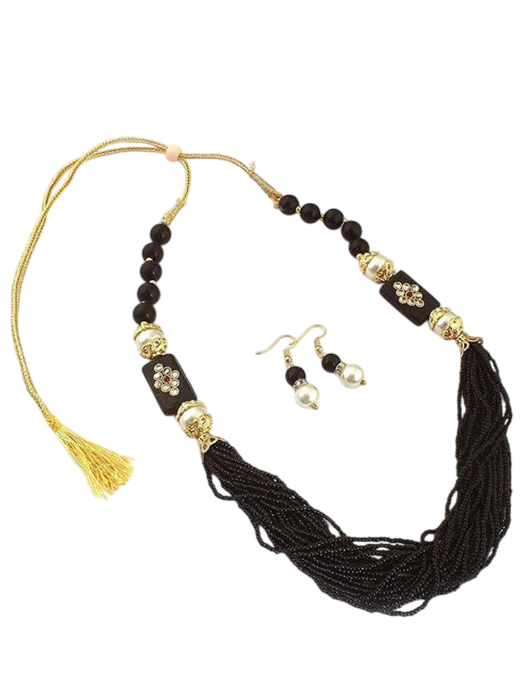 

Kezlin Artificial Cheed Glass Beaded Multi-String Necklace with Earrings, Black