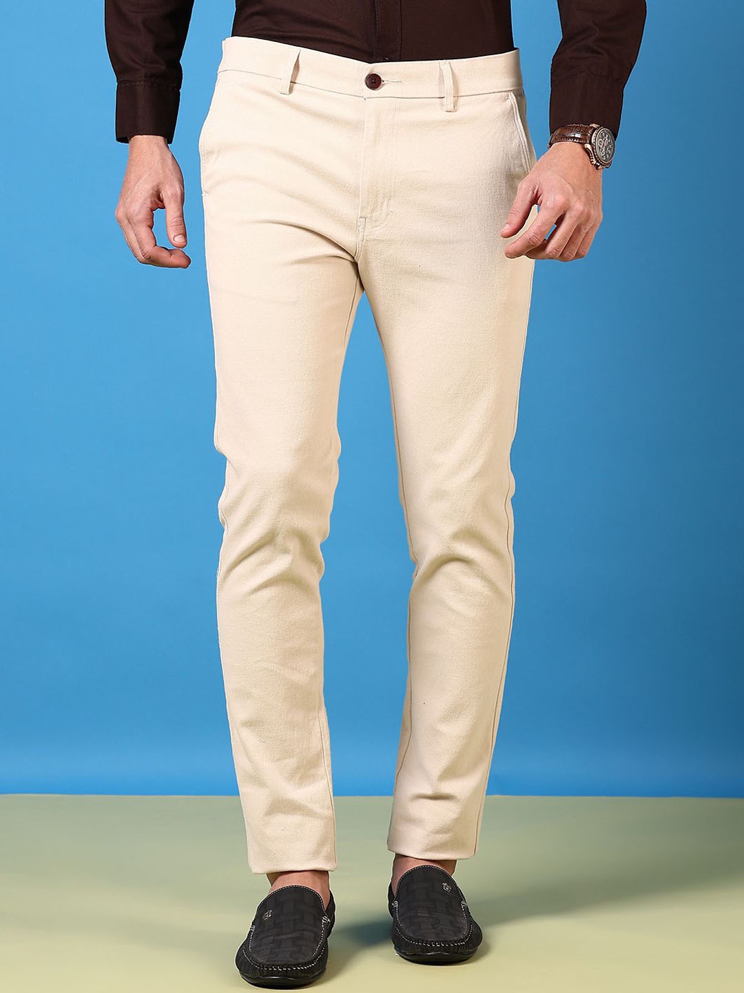 

V-Mart Men Cotton Chinos Trousers, Cream