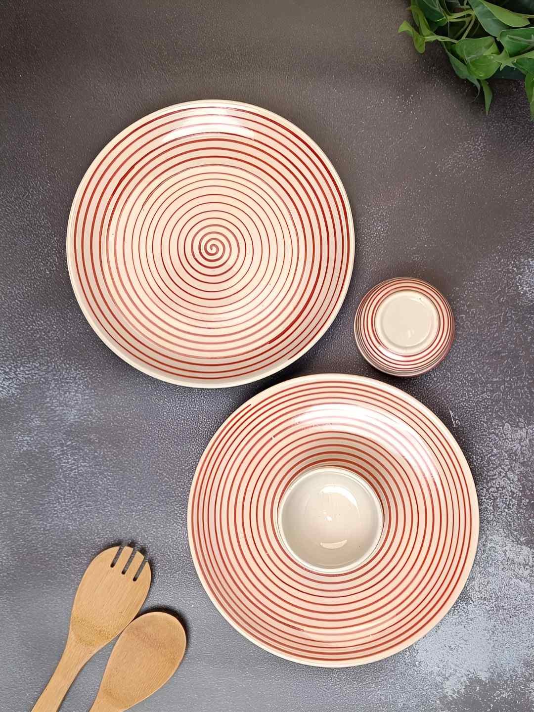

Myntra Elegant Homes Peach 4 Pieces Spiral Ceramic Dishwasher and Microwave Dinner Set