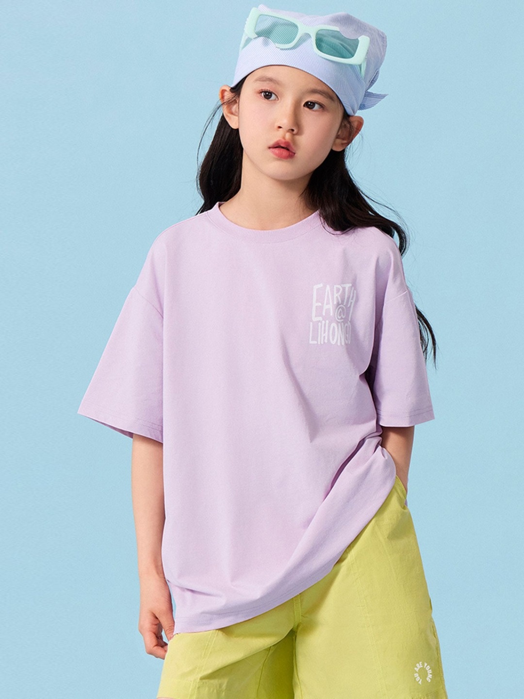 

LULU & SKY Girls Typography Printed Round Neck Oversized T-shirt, Lavender