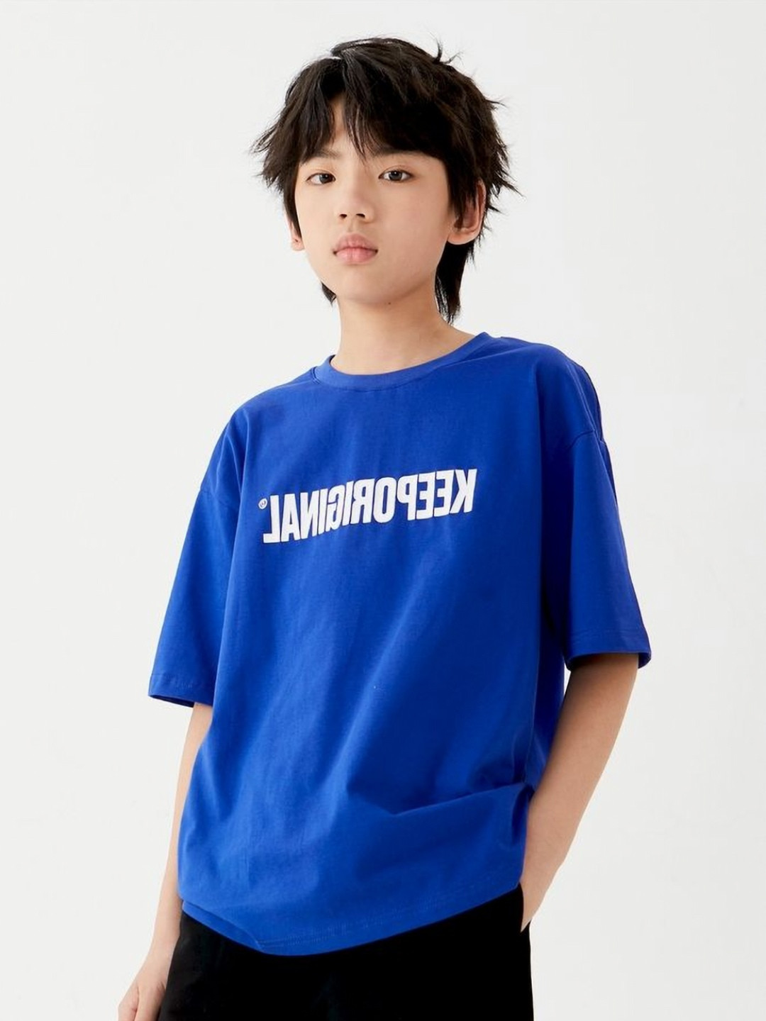 

LULU & SKY Boys Typography Printed Round Neck Cotton Oversized T-shirt, Blue