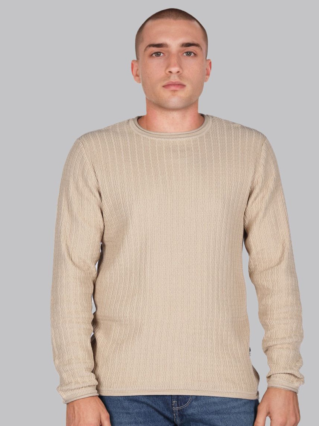 

Lee Vintage Americana Men Self Design Pullover Sweater, Beige