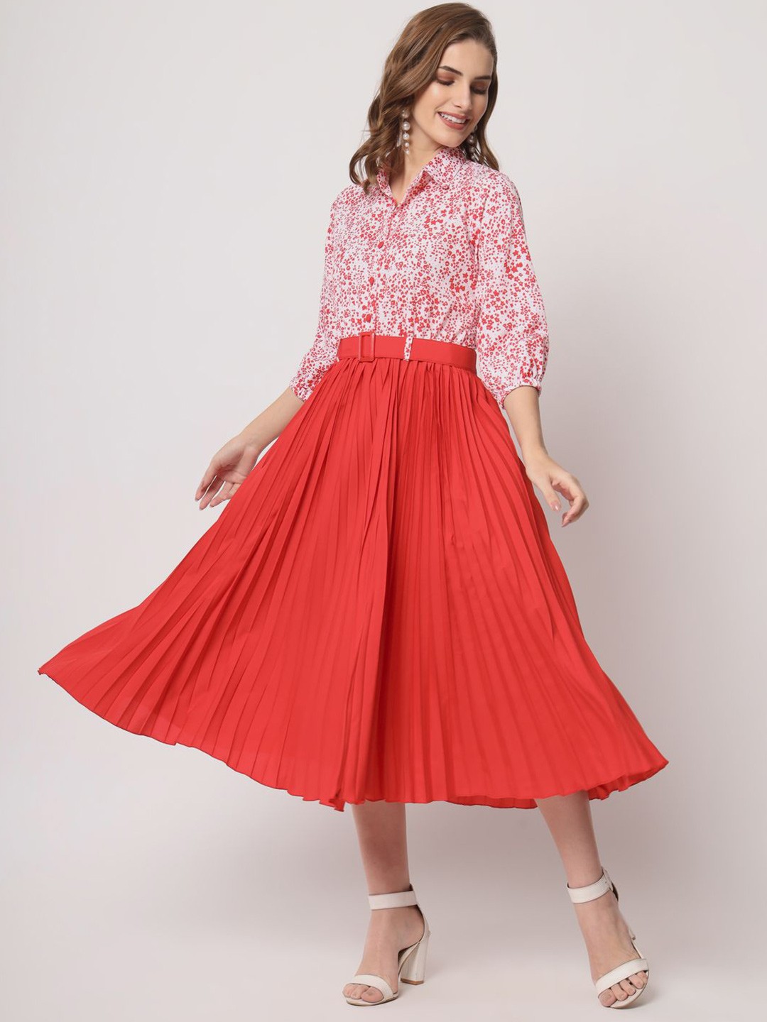 

ZWERLON Ethnic Motifs Print A-Line Midi Dress, Red