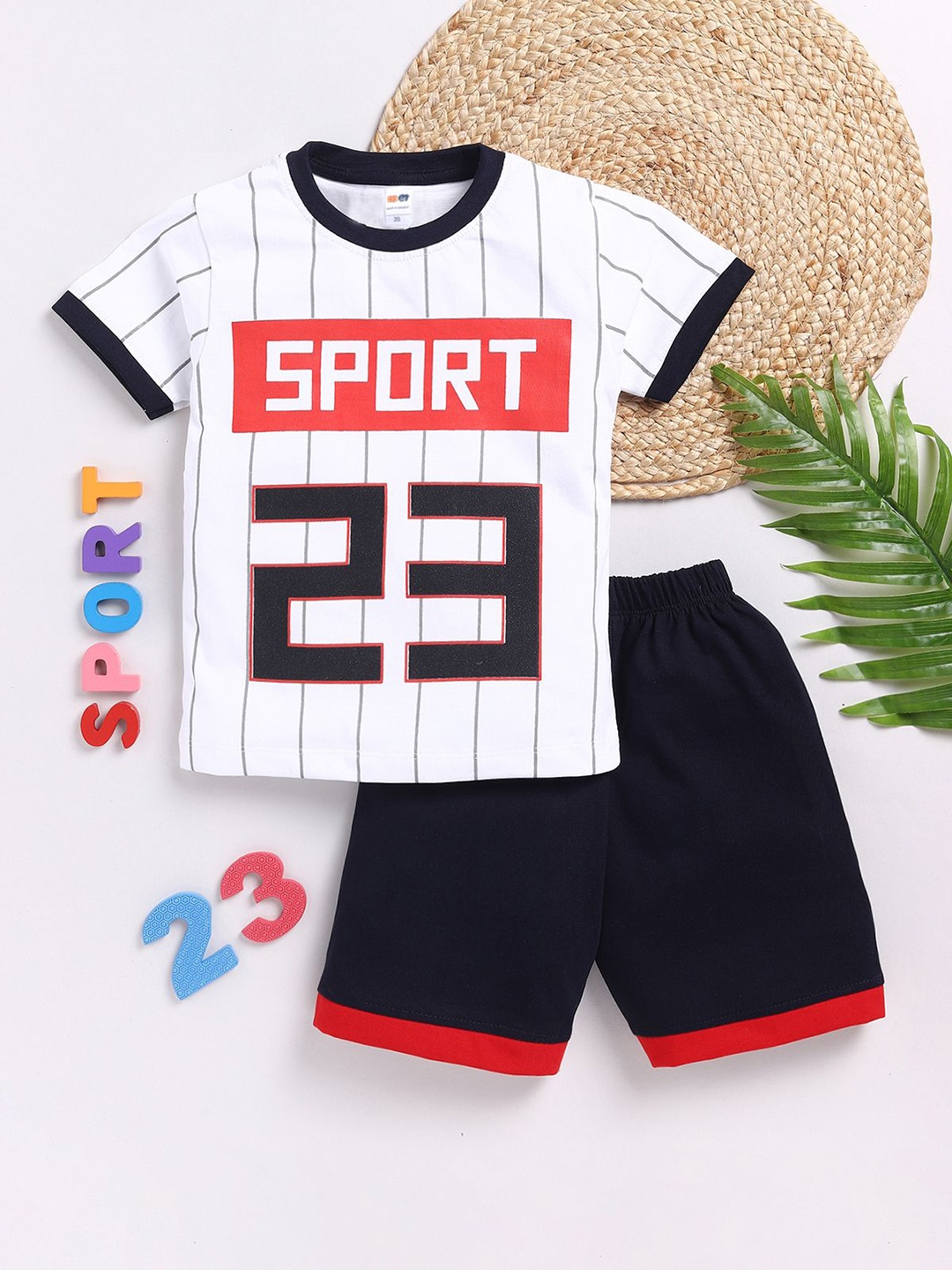 

LITTLE NINJA Boys Printed Pure Cotton T-shirt With Shorts, White