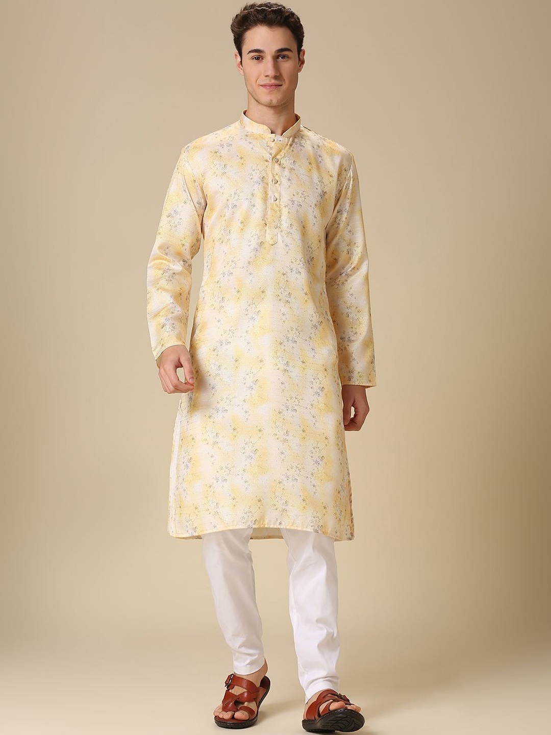 

RAJUBHAI HARGOVINDAS Ethnic Motifs Printed Thread Work Straight Kurta, Yellow