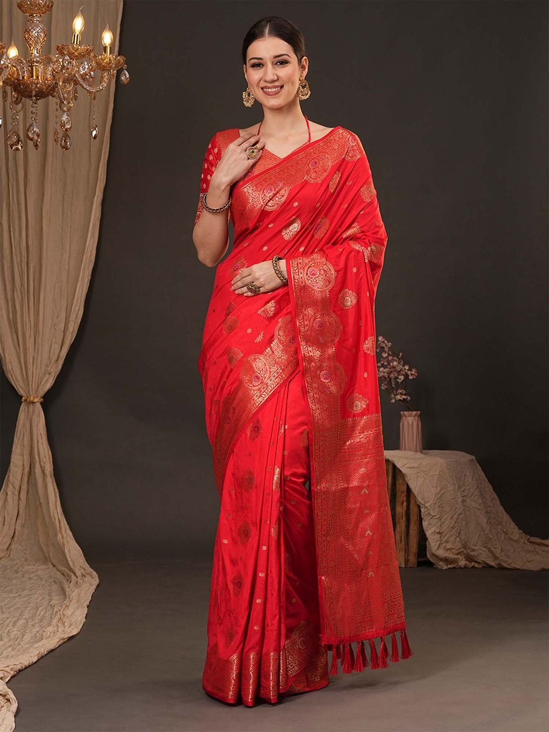 

Anouk Woven Design Zari Silk Blend Banarasi Saree, Red