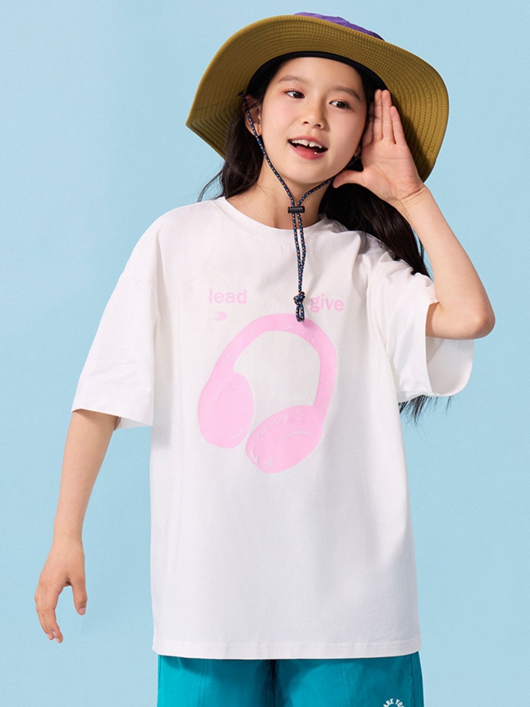 

LULU & SKY Girls Graphic Printed Round Neck Cotton Oversized T-shirt, White