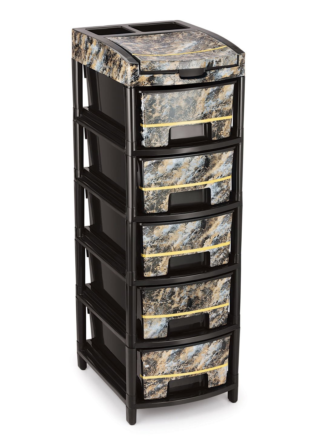

NABHYA Orry Black & Grey Printed 5 Rack Drawer Modular Chest Storage Organizer