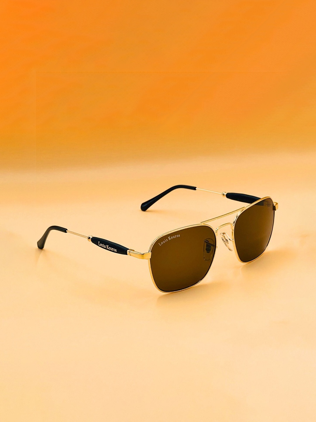 

LOUIS KOUROS Unisex Square Sunglasses with UV Protected Lens SUN-LK-1208-BRN1GLD-M, Brown