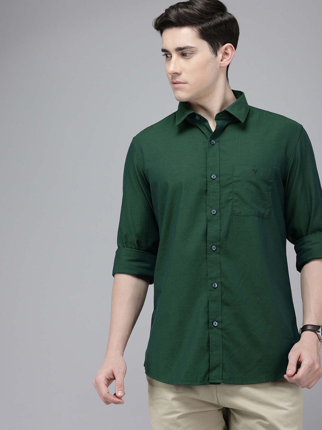 

Van Heusen Sport Pure Cotton Self Design Slim Fit Textured Casual Shirt, Green