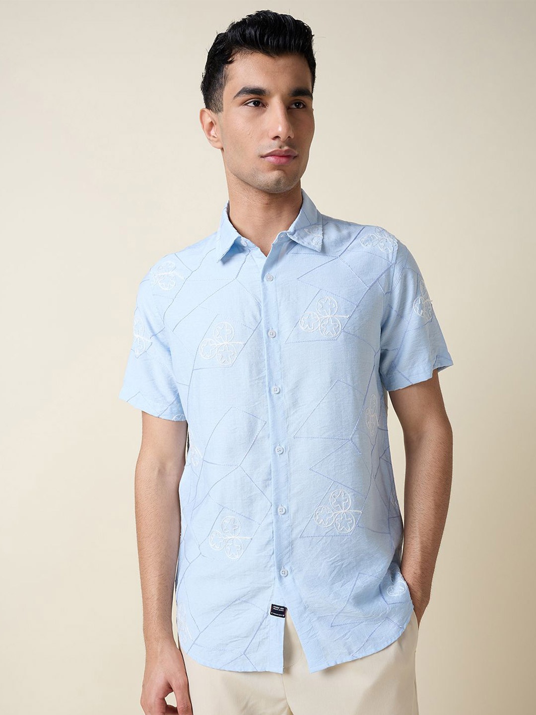 

Thomas Scott Men Embroidered Regular Fit Casual Shirt, Blue