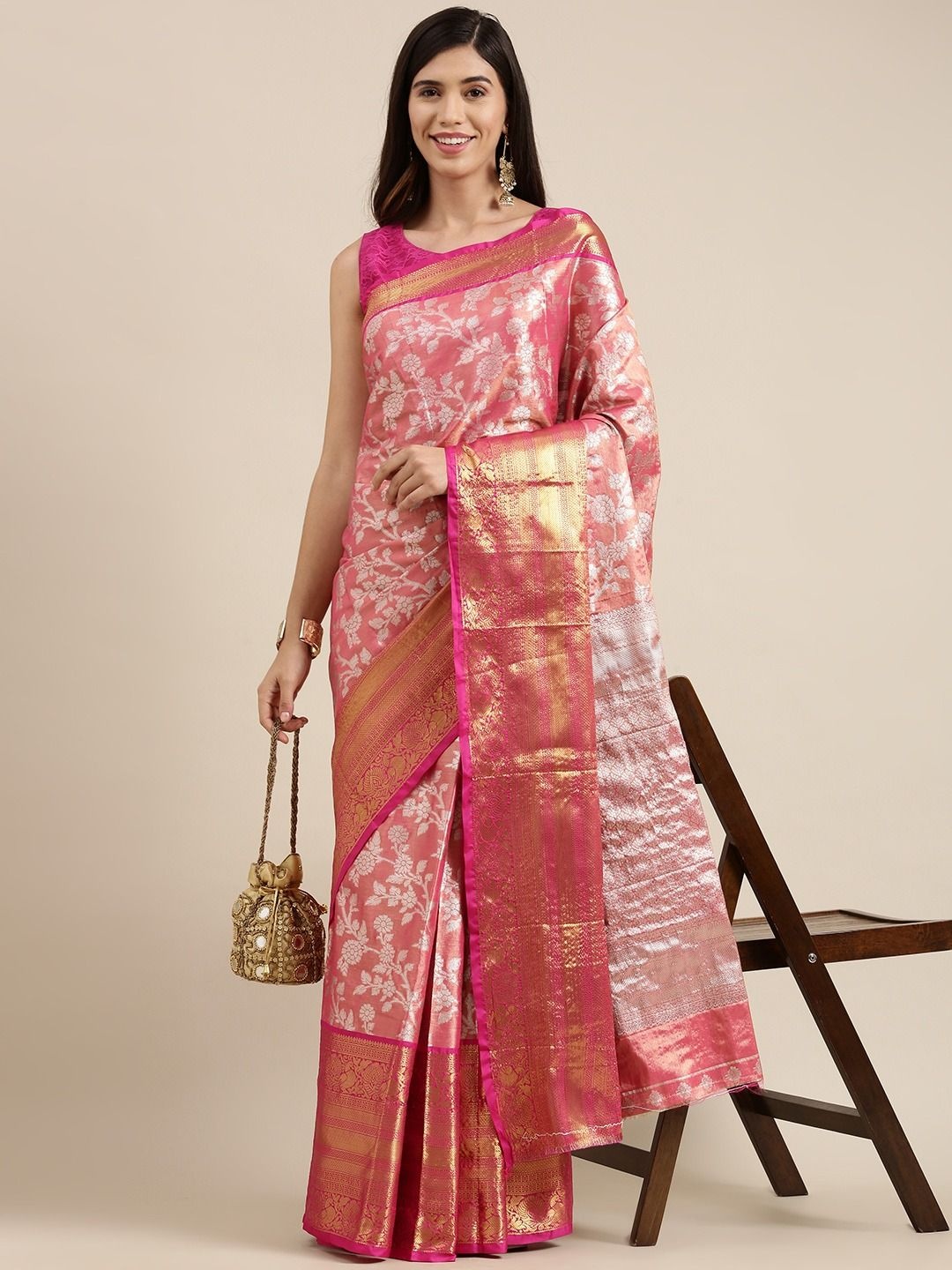 

DIVASTRI Woven Design Zari Tissue Banarasi Saree, Pink