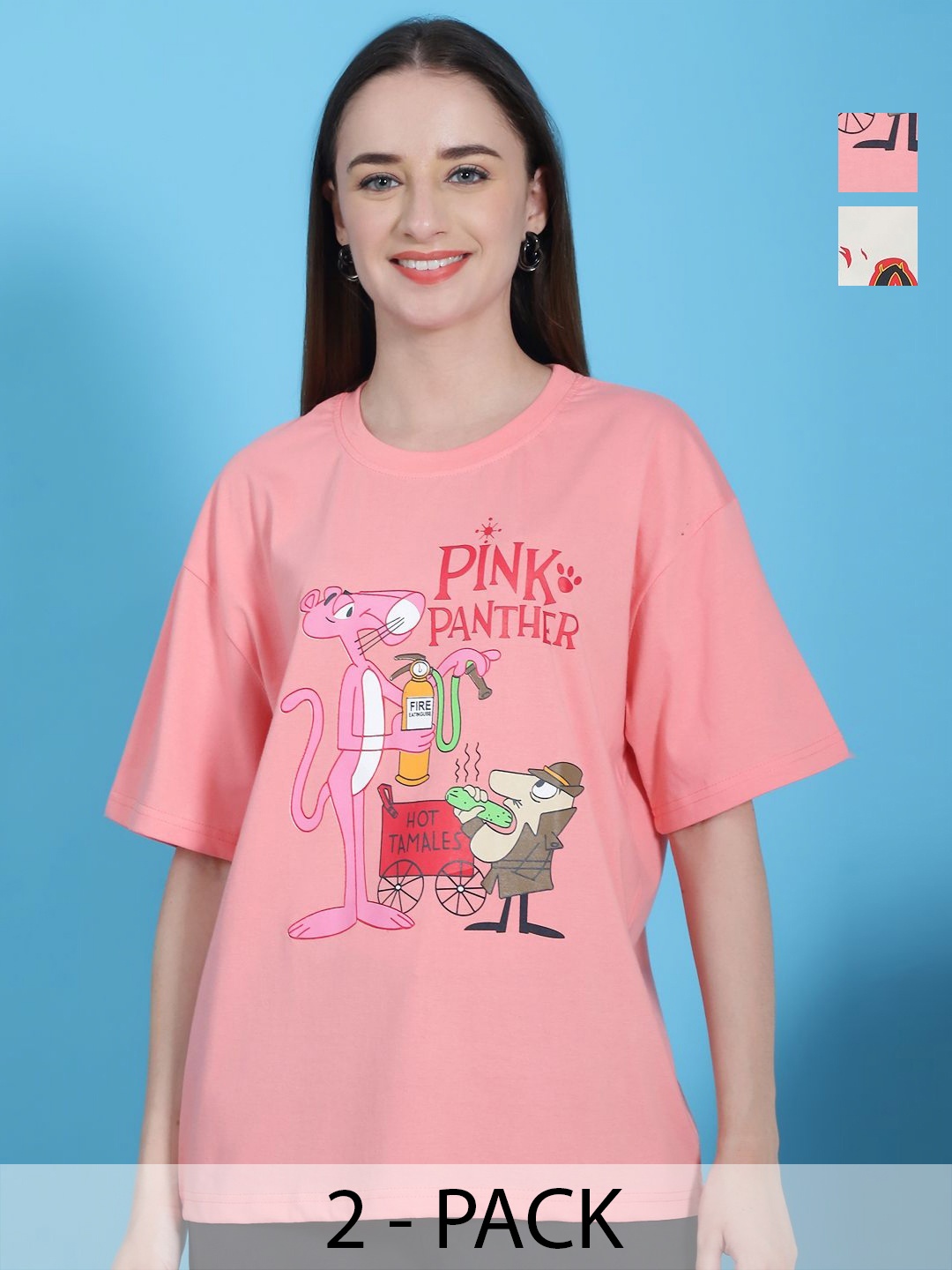 

Dreambe Women Pack of 2 Graphic Printed Round Neck Cotton Relaxed Fit T-shirts, Pink