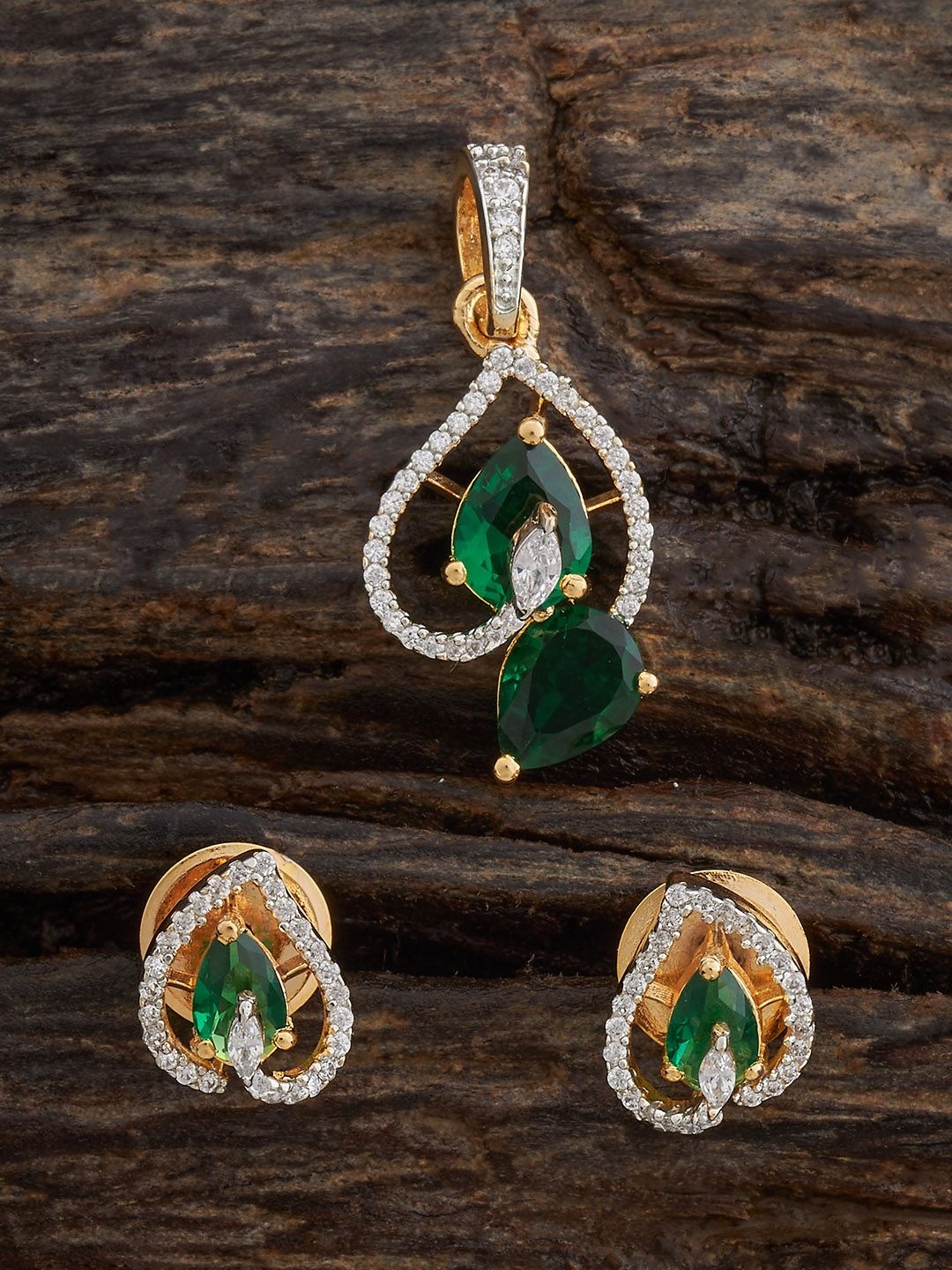

Kushal's Fashion Jewellery Green Rhodium Gold-Plated Party Zircon Pendant Set