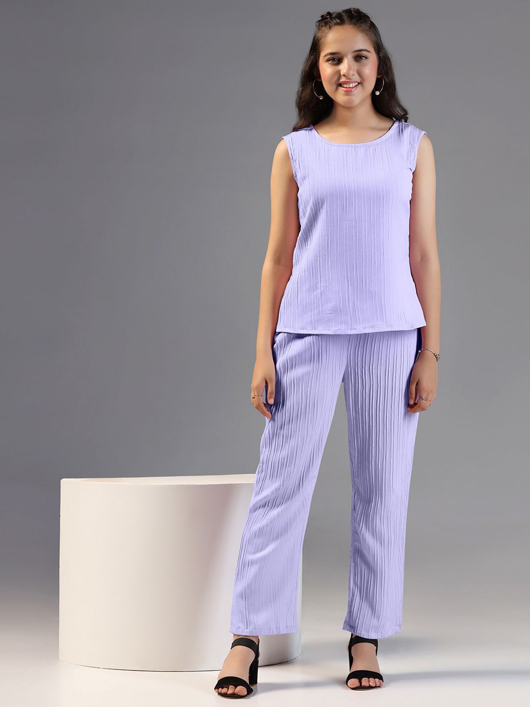 

YK Girls Round Neck Top With Trousers, Lavender