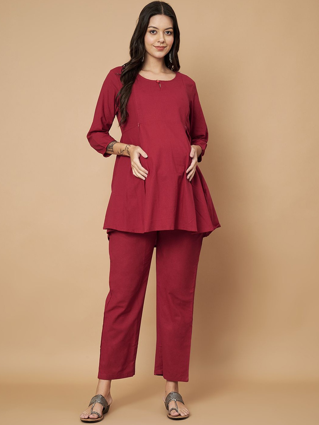 

COTNUF Printed Feeding Tunic With Trousers Co-Ords, Maroon