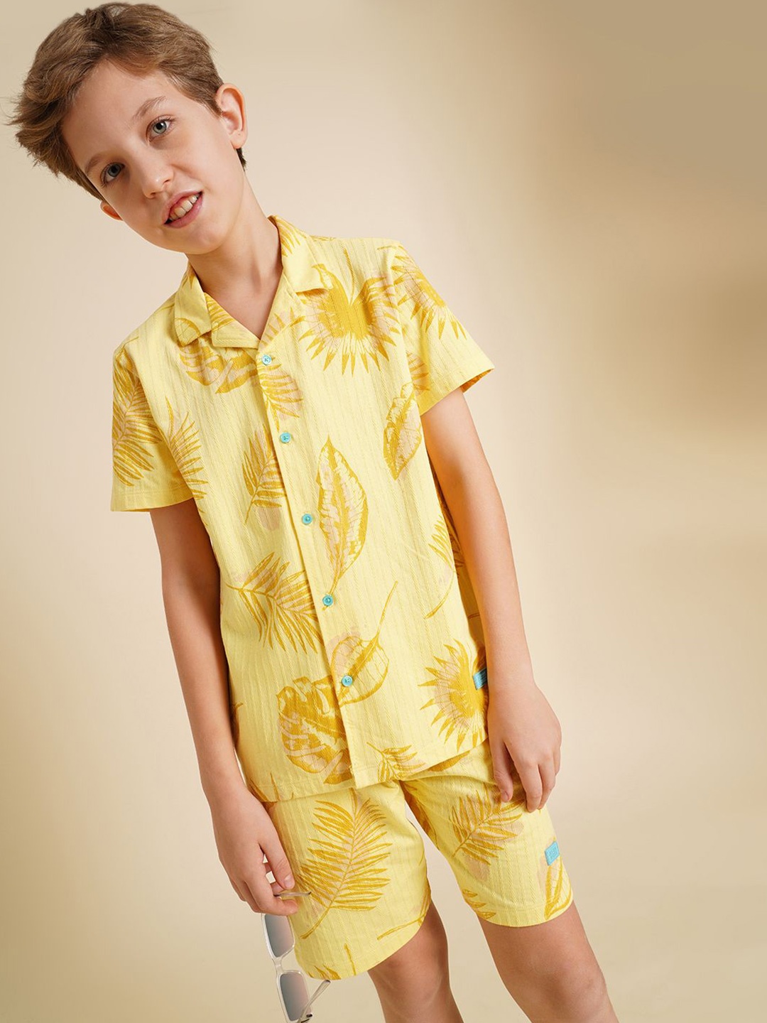 

Jack & Jones Junior Boys Cuban Collar Floral Printed Cotton Casual Shirt, Yellow