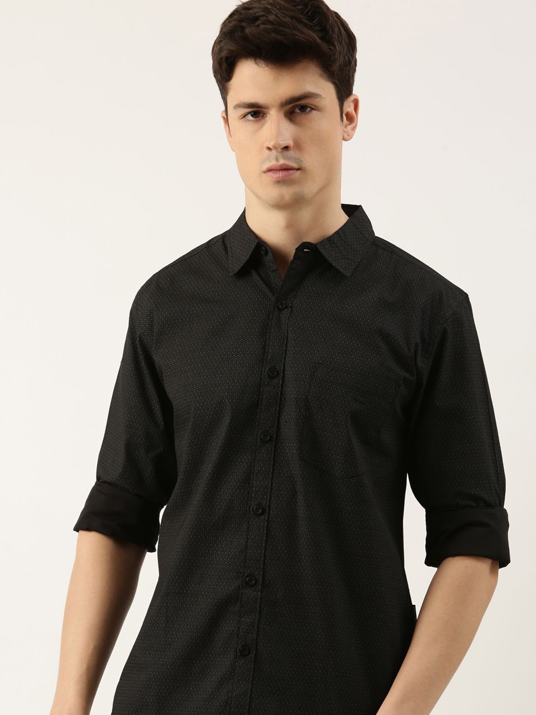 

Provogue Men Opaque Printed Casual Shirt, Black