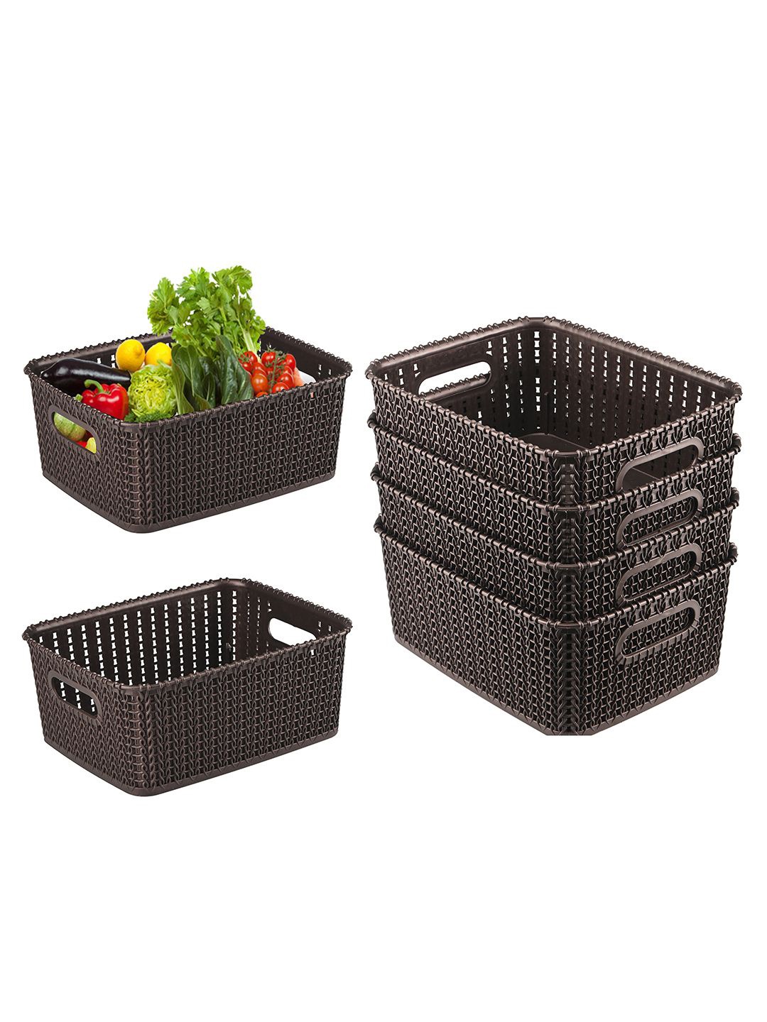 

Kuber Industries Brown Self Design Pack of 6 Multi-Purpose Basket For Storage