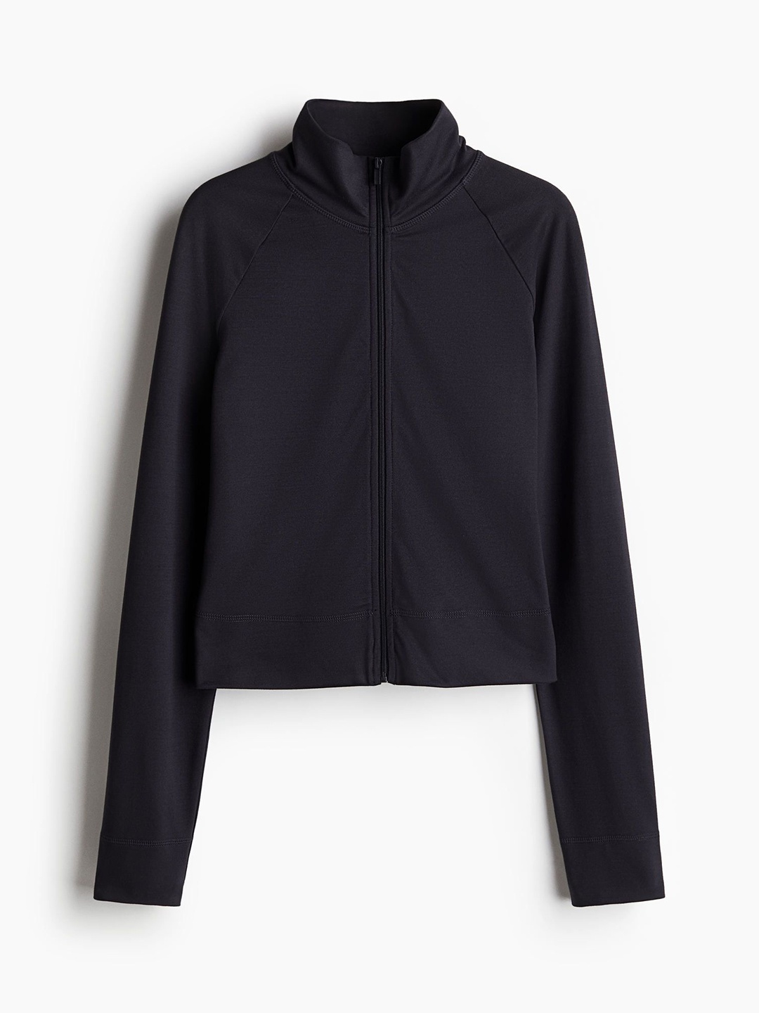 

H&M Mock Collar Long Sleeves Front-Open Soft-Touch Zip-Through Jacket, Black