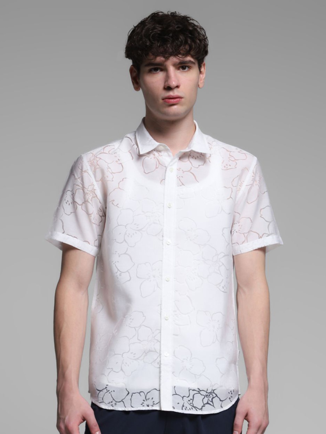 

Jack & Jones Men Spread Collar Floral Printed Casual Shirt, White