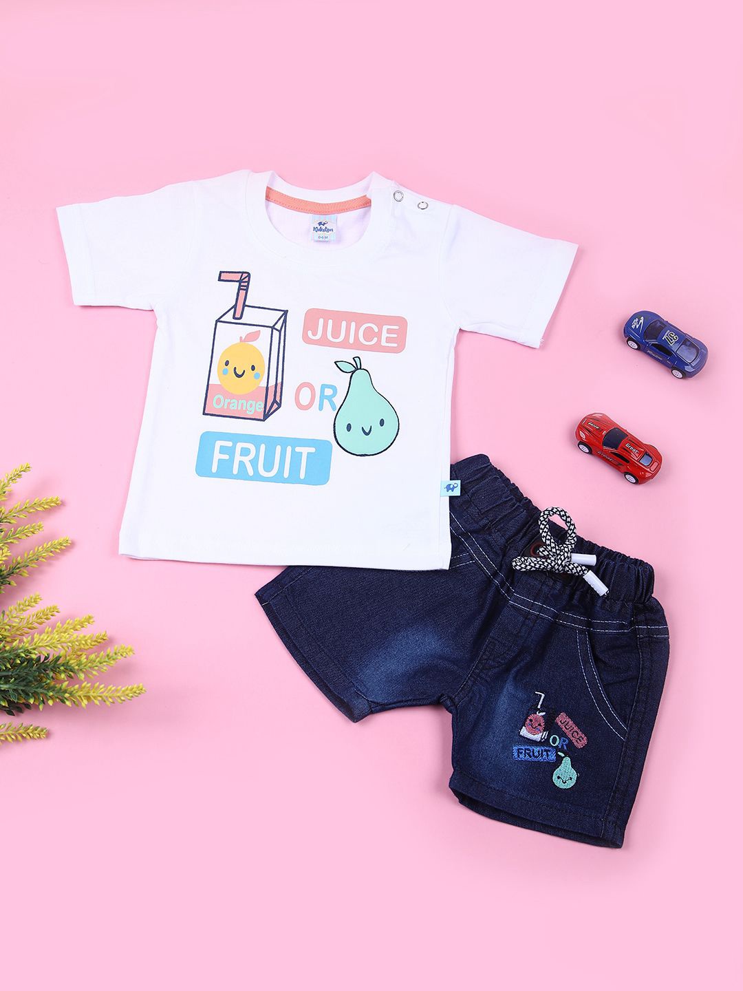 

V-Mart Infant Printed T-shirt With Denim Shorts, White