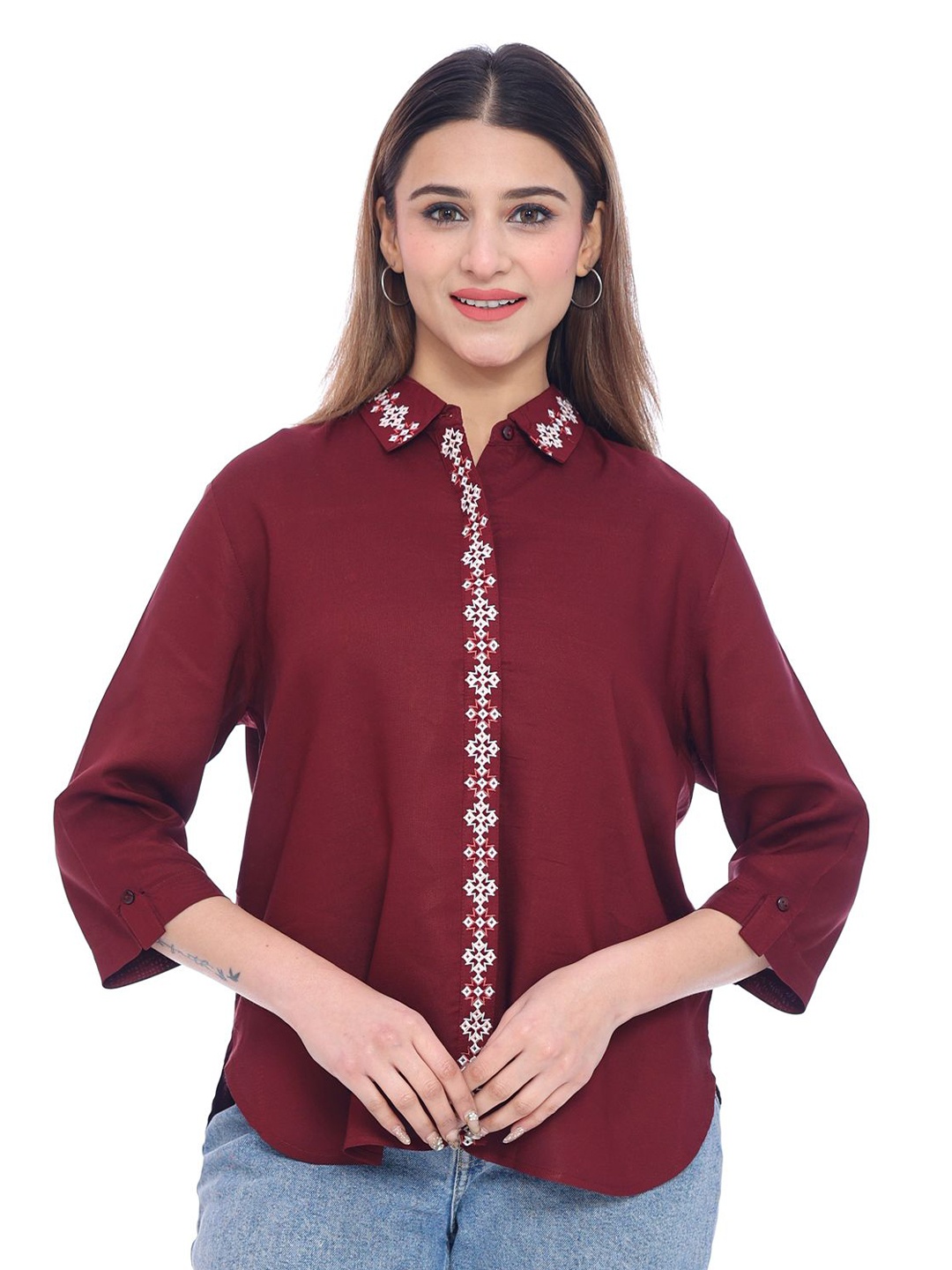 

Moda Elementi Cotton Top, Maroon