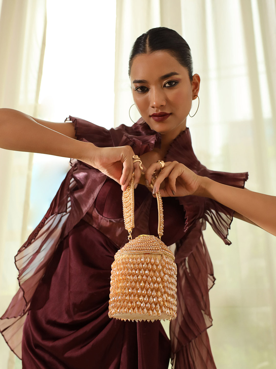 

THE TAN CLAN Embellished Potli Bag Clutch, Gold