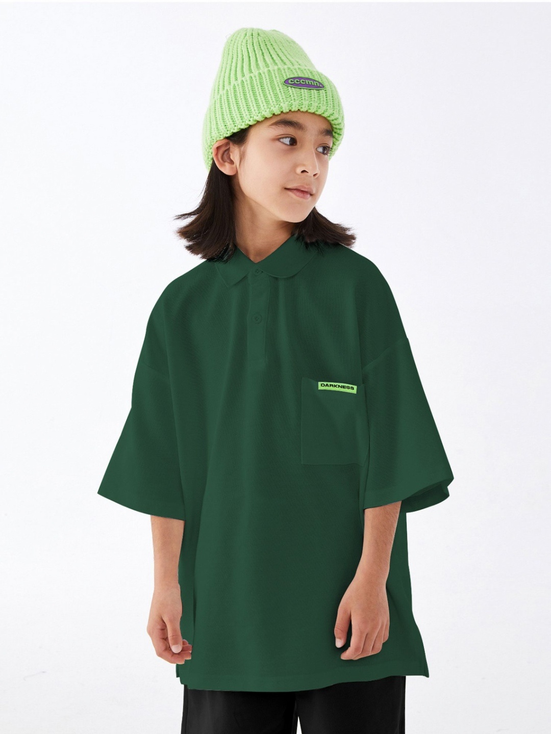 

LULU & SKY Girls Solid Polo Collar Cotton Oversized T-shirt, Green