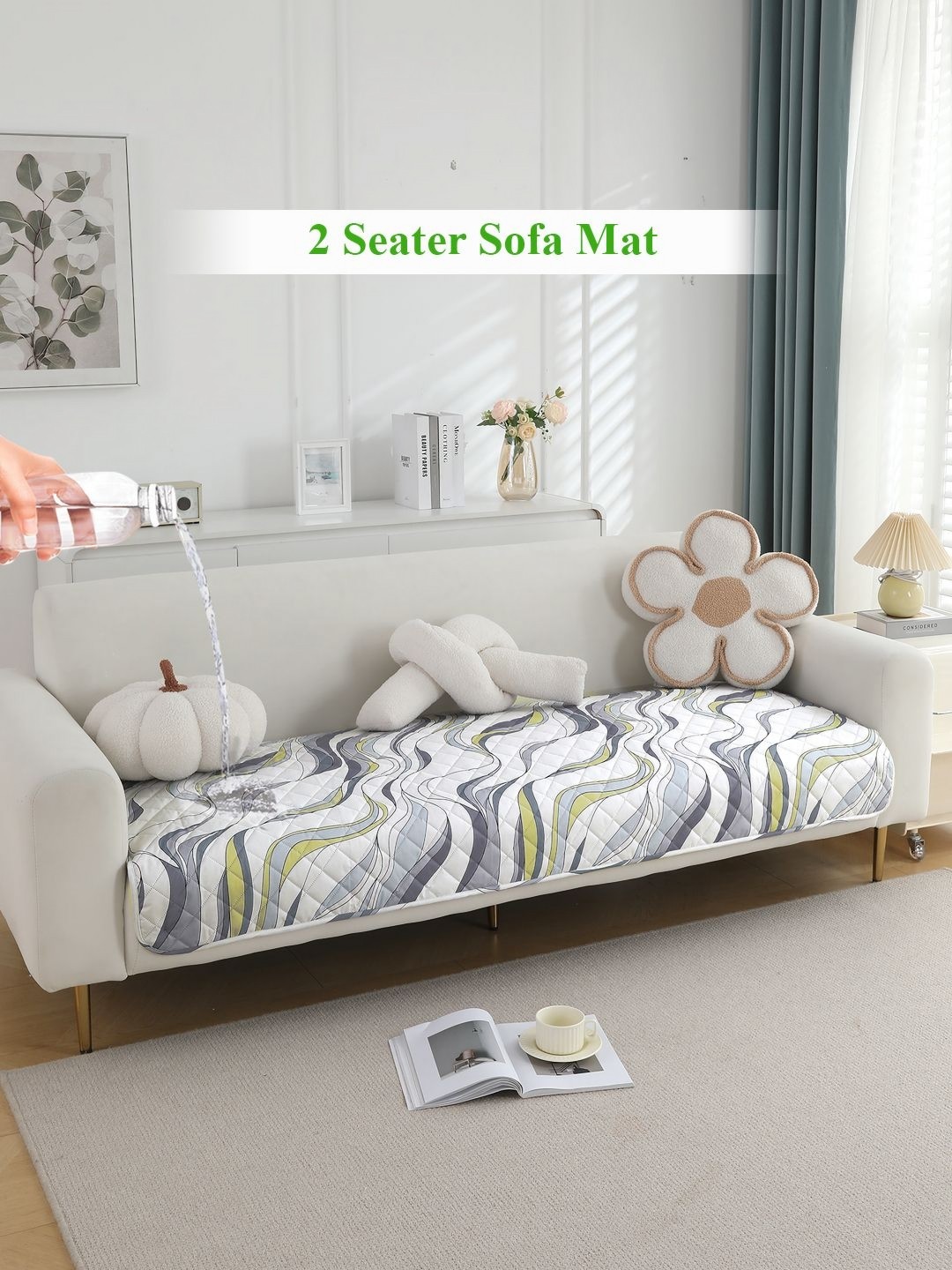 

HOKIPO White & Blue Waterproof 2 Seater Sofa Seat Mat