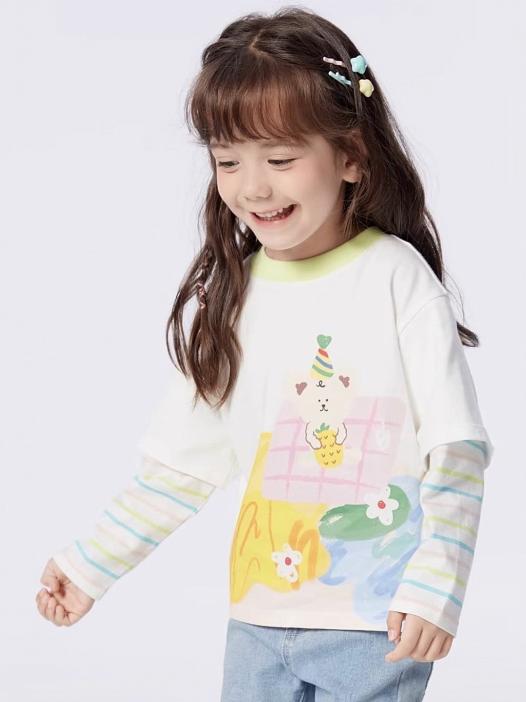 

LULU & SKY Girls Graphic Printed Round Neck Cotton Oversized T-shirt, White