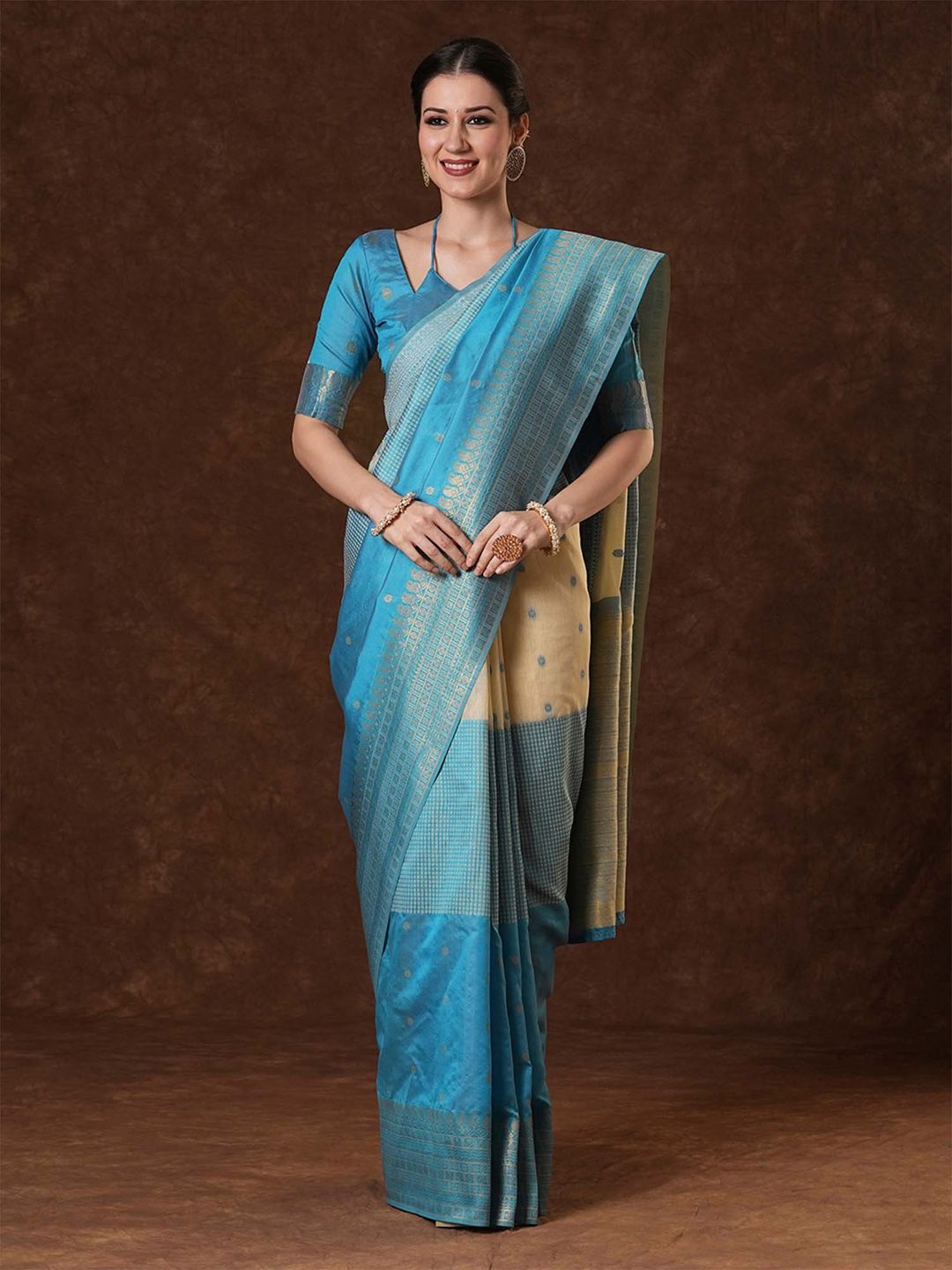 

Saree mall Ethnic Motifs Zari Venkatgiri Sarees, Blue