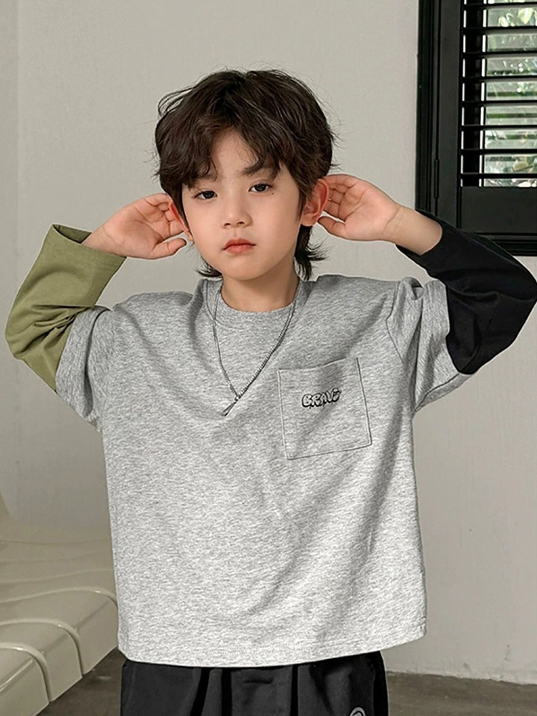 

LULU & SKY Boys Graphic Printed Round Neck Cotton Oversized T-shirt, Grey