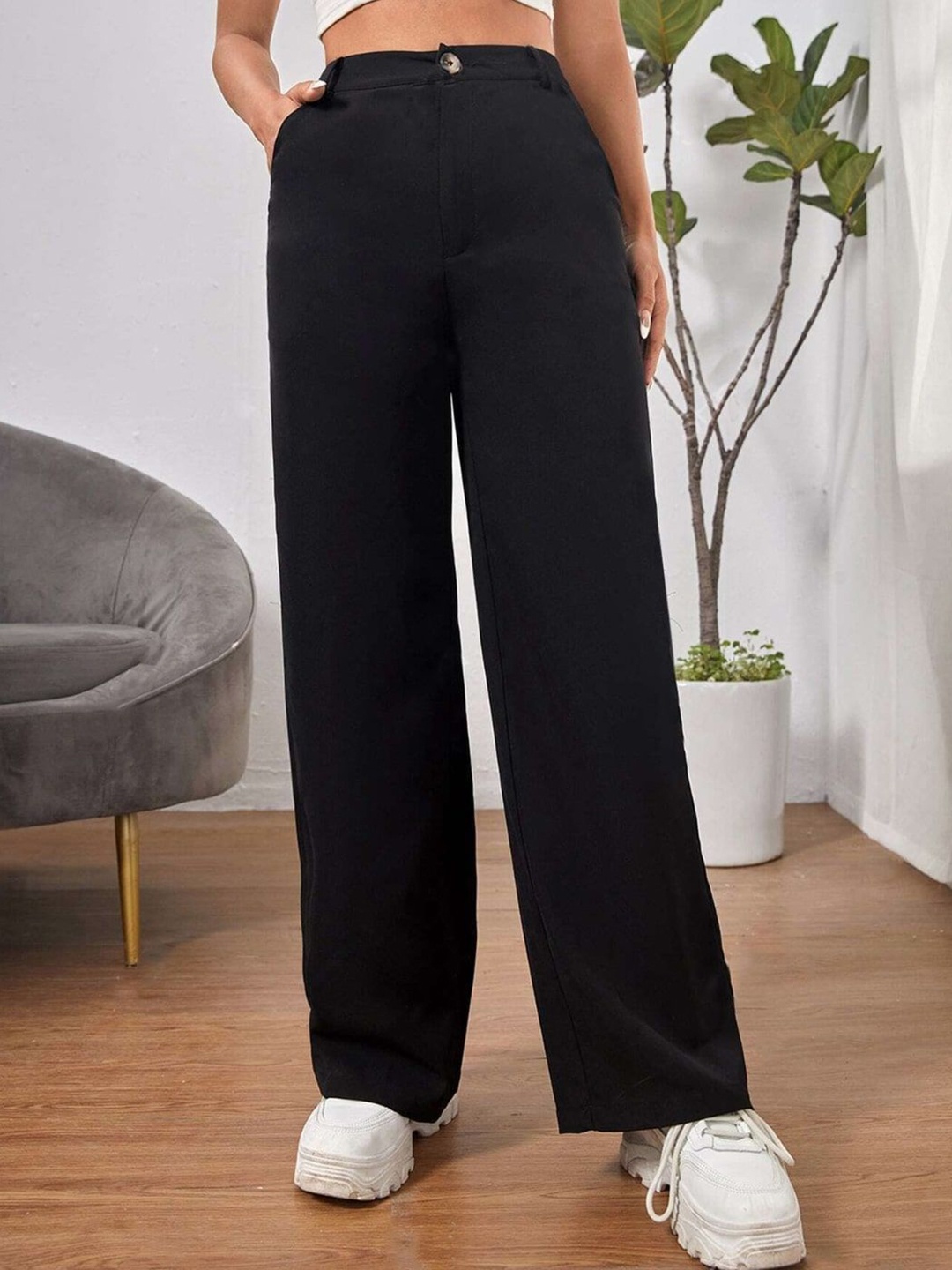 

BUY NEW TREND Women Comfort High-Rise Formal Trousers, Black